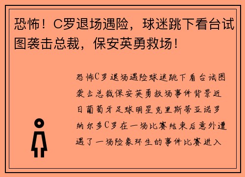 恐怖！C罗退场遇险，球迷跳下看台试图袭击总裁，保安英勇救场！