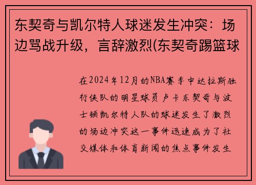 东契奇与凯尔特人球迷发生冲突：场边骂战升级，言辞激烈(东契奇踢篮球)