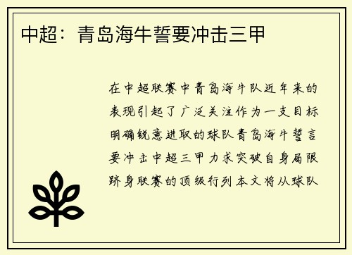 中超：青岛海牛誓要冲击三甲