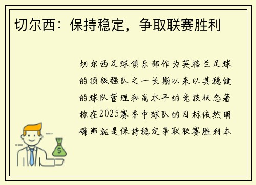 切尔西：保持稳定，争取联赛胜利