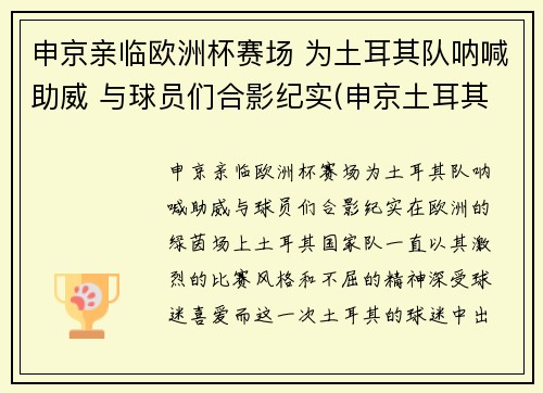 申京亲临欧洲杯赛场 为土耳其队呐喊助威 与球员们合影纪实(申京土耳其联赛数据)